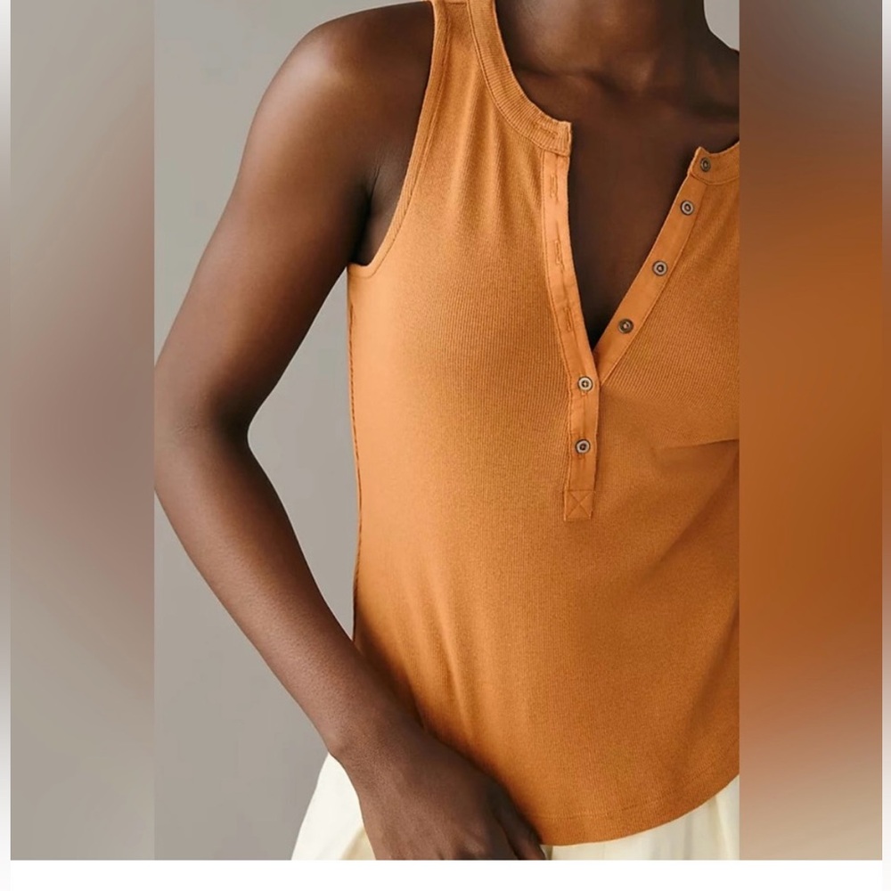PILCRO Anthropologie Ribbed Henley Tank Top Tan/Brown Size Medium